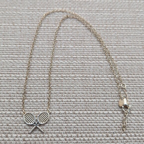 Jewelry - 18 Inch Sterling Silver Double Tennis Racket Pendant Rustic Necklace A5944